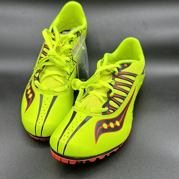 NEW in BOX Saucony Spitfre Yellow/orange men’s 11 track spikes - Picture 2 of 11